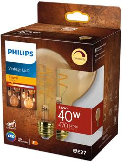 Philips E27 LED bol G95 5,5W dimbaar 2.200K goud