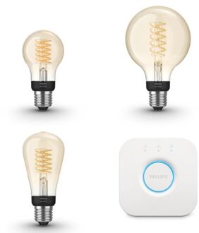 Philips Hue Starterspakket Filament White E27 3 Lampen Mix