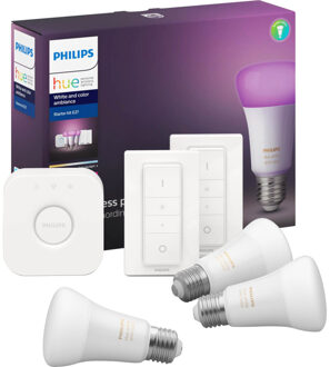 Philips Hue White & Colour Starter Pack E27 met 3 lampen + 2 dimmers