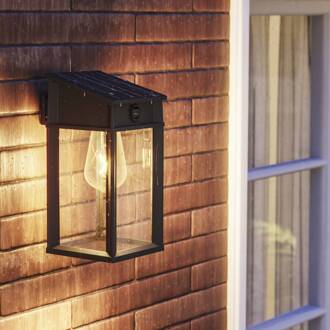 Philips LED buiten wandlamp Geri UE Sensor, hoekig, IP44 zwart, helder