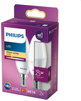Philips led lamp E14 25W 250LM kaars mat 2 stuks