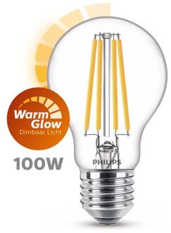 Philips LED lamp E27 100W 1521Lm A60 filament dimbaar Transparant