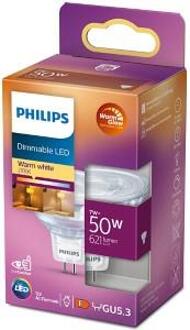 Philips LED-lamp Energielabel A+ (A++ - E) GU5.3 7 W = 50 W Warmwit (Ø x l) 50.5 mm x 50.5 mm 1 stuk(s)