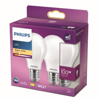 Philips LED-lamp Equivalent 100W E27 Warmwit, niet-dimbaar, glas, set van 2
