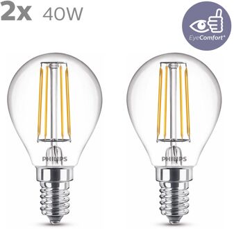 Philips LED Lamp Filament - Set 2 Stuks - Classic Lustre 827 P45 CL - E14 Fitting - 4.3W - Warm Wit 2700K Vervangt