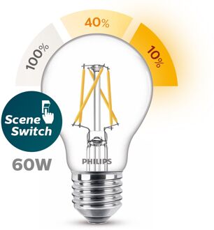 Philips LED Lamp - SceneSwitch Filament 827 A60 - E27 Fitting - Dimbaar - 1.6W-7.5W - Warm Wit 2200K-2700K Vervangt