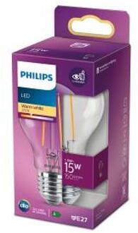 Philips LED (monochrome) EEC A++ (A++ - E) E27 Arbitrary 1.5 W = 15 W Warm white (Ø x L) 6 cm x 10.4 cm 1 pc(s)