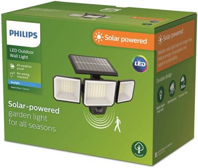 Philips LED-wandlamp op zonne-energie Nysil, 3-lamps, sensor zwart