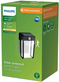 Philips LED-wandlamp op zonne-energie Shroud, zwart/transparant, sensor zwart, helder