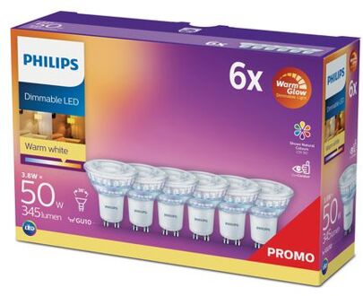 Philips LED WarmGlow spot dimbaar (6-pack) - GU10 36D 3,8W 334lm 2700…