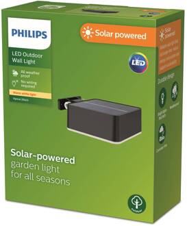 Philips LED-zonne-wandlamp Vynce, kop 10,5 x 10,5 cm zwart