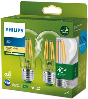 Philips Ledfilamentlamp Peertje Classic - D6cm - Warm Wit - E27 - 2w - 2 Stuks