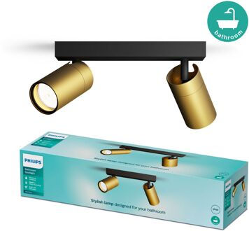 Philips Opbouwspot Badkamer Idris - Zwart, Messing - 2xgu10