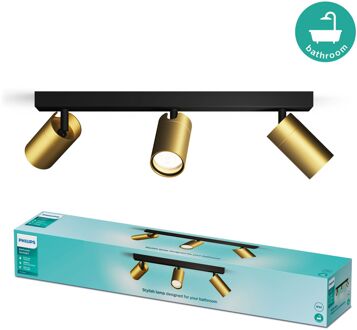 Philips Opbouwspot Badkamer Idris - Zwart, Messing, 3xgu10