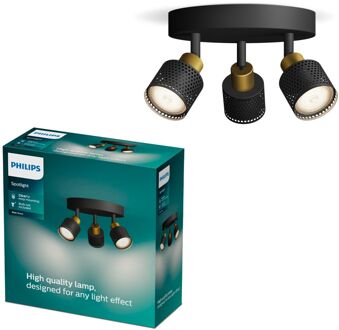 Philips Opbouwspot Niall Zwart Messing ⌀22cm 3xgu10