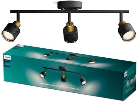 Philips Opbouwspot Niall Zwart Messing 3xgu10
