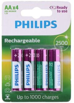 Philips oplaadbare batterij AA NIMH 2500MA (4PCS)