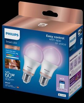 Philips Slimme Ledlamp A60 Gekleurd En Wit Licht E27 8,5w 2 Stuks