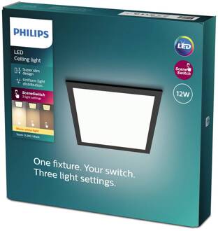 Philips TOUCH Plafondlamp LED 1x12W|1100lm Vierkant Zwart