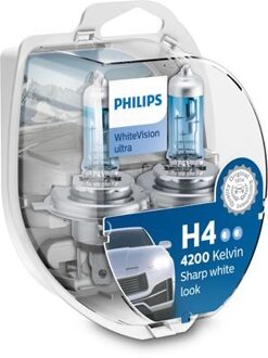 Philips WhiteVision Ultra H4 - Voertuigverlichting - Halogeenlampen - 2 Stuks