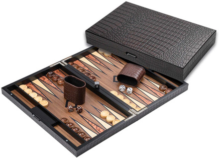 Philos Backgammon - Houten Kist met Krokodillen Relief