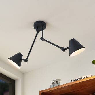 Phina plafondlamp in zwart, 2-lamps zandzwart, wit