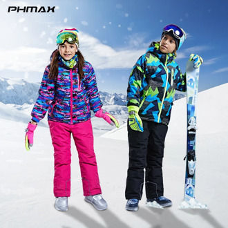 PHMAX Winter Kids Ski Jacket Waterproof Thicken Keep Warm Children's Ski Clothes Outdoor Skiing Snowboard Clothing Girls Boys
