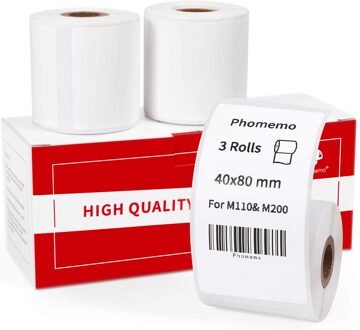 Phomemo 3 Rolls M110/M200 Thermische Papier Multifunctionele Vierkante Zelfklevende Label, zwart Op Wit Voor Phomemo Label Printer 40mm-80mm