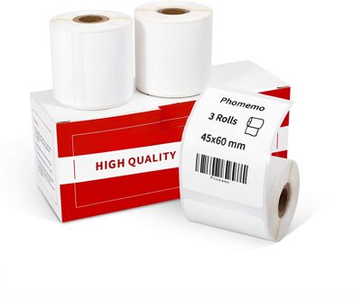 Phomemo 3 Rolls M110/M200 Thermische Papier Multifunctionele Vierkante Zelfklevende Label, zwart Op Wit Voor Phomemo Label Printer 45mm-60mm