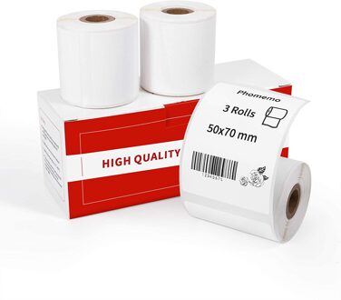 Phomemo 3 Rolls M110/M200 Thermische Papier Multifunctionele Vierkante Zelfklevende Label, zwart Op Wit Voor Phomemo Label Printer 50mm-70mm