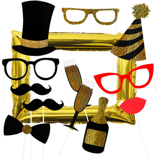 Photo Booth Props met Gouden Fotolijst Party (12st) Multikleur - Print