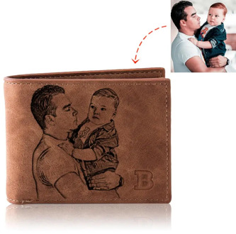 Photo Wallet Men Retro Customize Multifunction Short Pu Leather Bifold Customized Picture Carving Text Purse Father's Day Gift