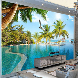 Photo Wallpaper 3D Stereo Swimming Pool Seaside Landscape Murals Living Room Theme Hotel Background Wall Cloth Papel De Parede