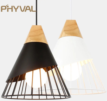 PHYVAL Pendant Lamp Modern E27 Pendant Lights Wood For Bedroom Hanging Lamp Nordic Aluminum Lampshade LED Bulb Kitchen Light