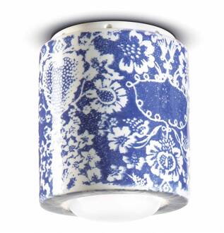 PI plafondlamp, bloemenpatroon, Ø 12,5 cm blauw/wit