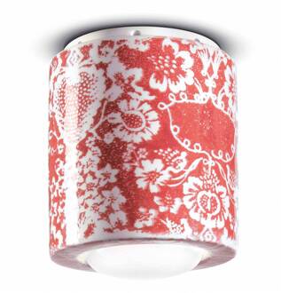 PI plafondlamp, bloemenpatroon, Ø 12,5 cm rood/wit