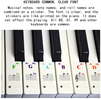Piano Sticker For Keys-Removable Coating For 88 Keyboards Staff Notation Stickers Piano Keyboard Stickers Colorful