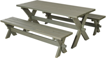 Picknickset vuren geimpregneerd | Nostalgi grijsbruin 76 x 177 x 72 cm