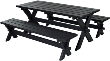 Picknickset vuren geimpregneerd | Nostalgi zwart 76 x 177 x 72 cm