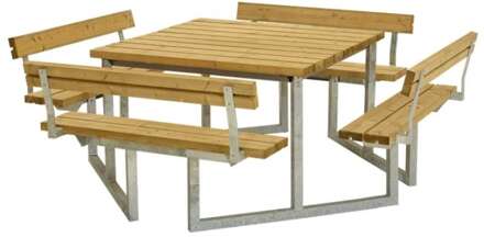 Picknicktafel Douglas onbehandeld | Twist vierkant 4 rugleuningen 227 x 227 x 76 cm Bruin licht