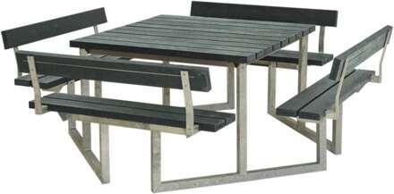 Picknicktafel gerecycled kunststof grijs | Twist vierkant 4 rugleuningen 227 x 227 x 76 cm