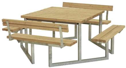 Picknicktafel thermowood - Twist - vierkant - 2 rugleuningen - 227 x 204 x 73 cm Bruin