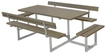Picknicktafel vuren geimpregneerd - Basic - 4 banken 2 met rugleuning grijsbruin - 184 x 260 x 73 cm