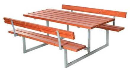 Picknicktafel vuren geimpregneerd - Basic - gegrond teak 2 rugleuningen - 184 x 177 x 75 cm