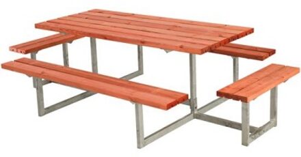 Picknicktafel vuren geimpregneerd - Basic - gegrond teak 4 banken - 160 x 260 x 73 cm
