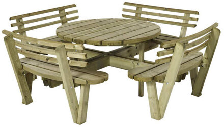 Picknicktafel vuren geimpregneerd - Kombi - rond met rugleuning - 237 x 237 x 84 cm Bruin