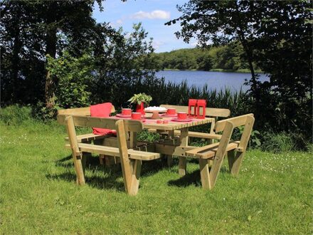 Picknicktafel vuren geimpregneerd - Kombi - vierkant met rugleuning - 237 x 237 x 84 cm Bruin