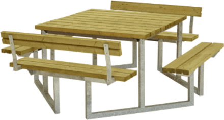 Picknicktafel vuren geimpregneerd - Twist vierkant 2 rugleuningen 227 x 204 x 76 cm Bruin