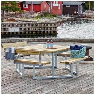 Picknicktafel vuren geimpregneerd | Twist vierkant 2 rugleuningen 227 x 204 x 76 cm Bruin