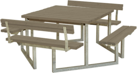 Picknicktafel vuren geimpregneerd - Twist vierkant 2 rugleuningen gegrond grijsbruin 227 x 204 x 76 cm